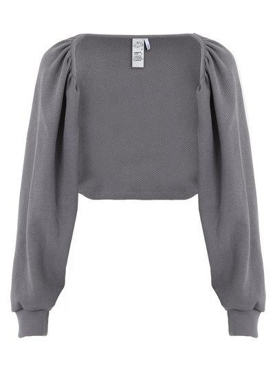 PLASMA SPHERE Open Shirring Cotton-Polyester Cardigan [Dark Grey]