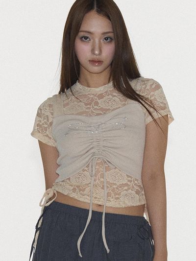 PLASMA SPHERE PRETTY TOP IN BEIGE (shirring sleeveless)