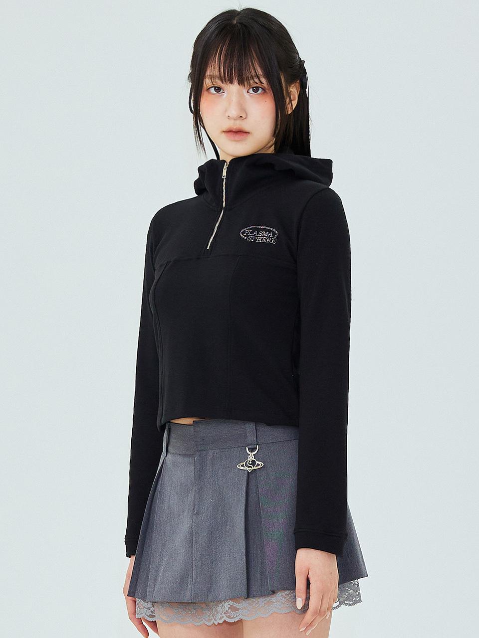 PLASMA SPHERE RAIL T SHIRT IN BLACK (semi zip-up hoodie)