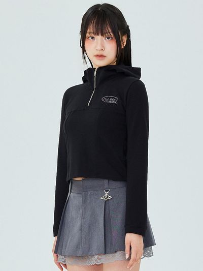 PLASMA SPHERE RAIL T SHIRT IN BLACK (semi zip-up hoodie)