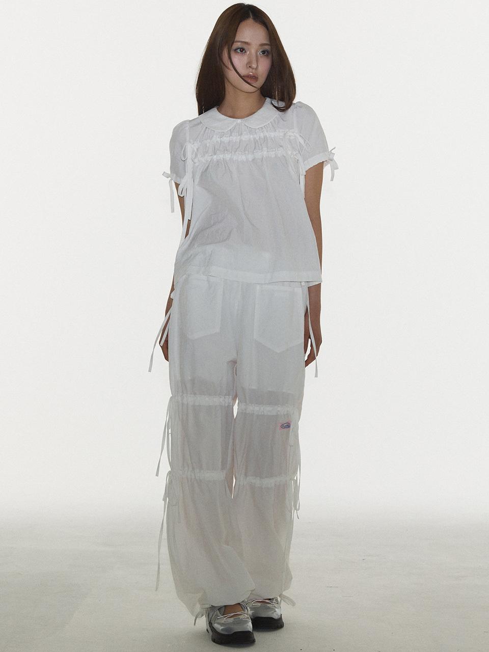 PLASMA SPHERE RIBBON PANTS IN WHITE (Ribbon Shirring Pants)