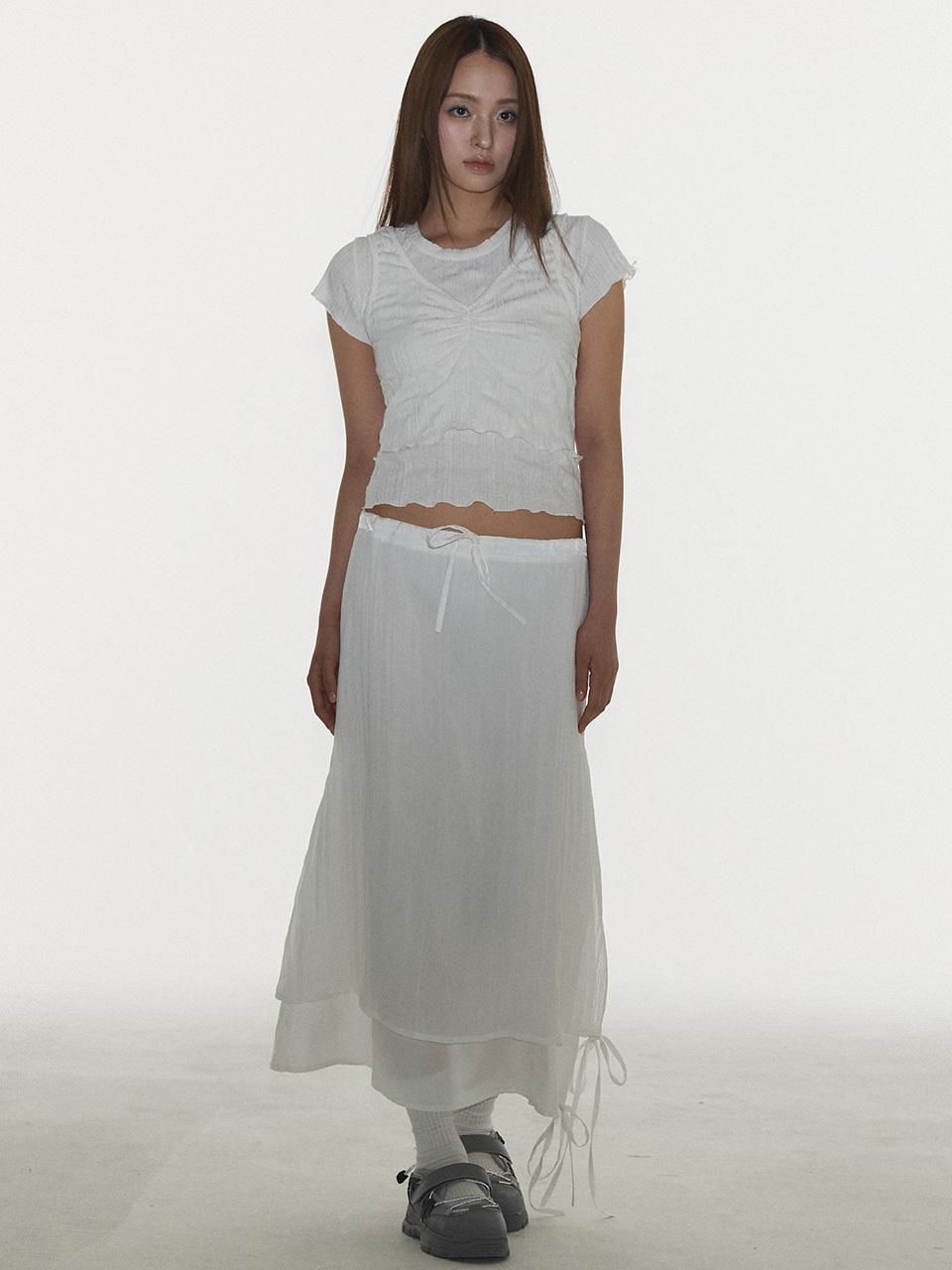 PLASMA SPHERE SHINE DOUBLE SKIRT IN WHITE (shirring long skirt)