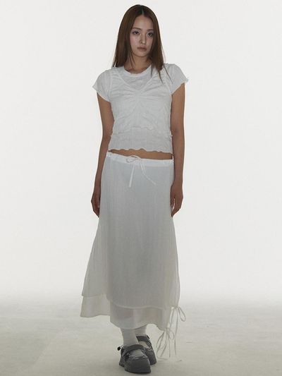 PLASMA SPHERE SHINE DOUBLE SKIRT IN WHITE (shirring long skirt)
