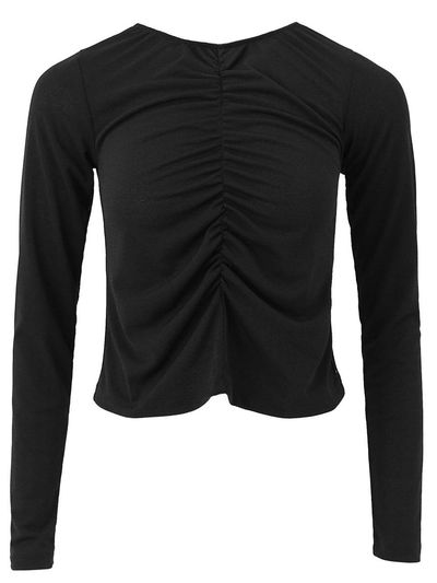 PLASMA SPHERE Shirred Stretch Long Sleeve T-shirt [Black]