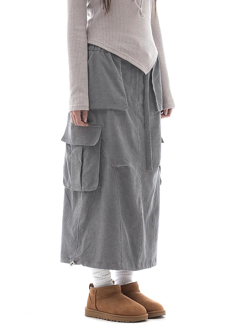 PLASMA SPHERE TANK SKIRT IN GREY (Corduroy Cargo Skirt)