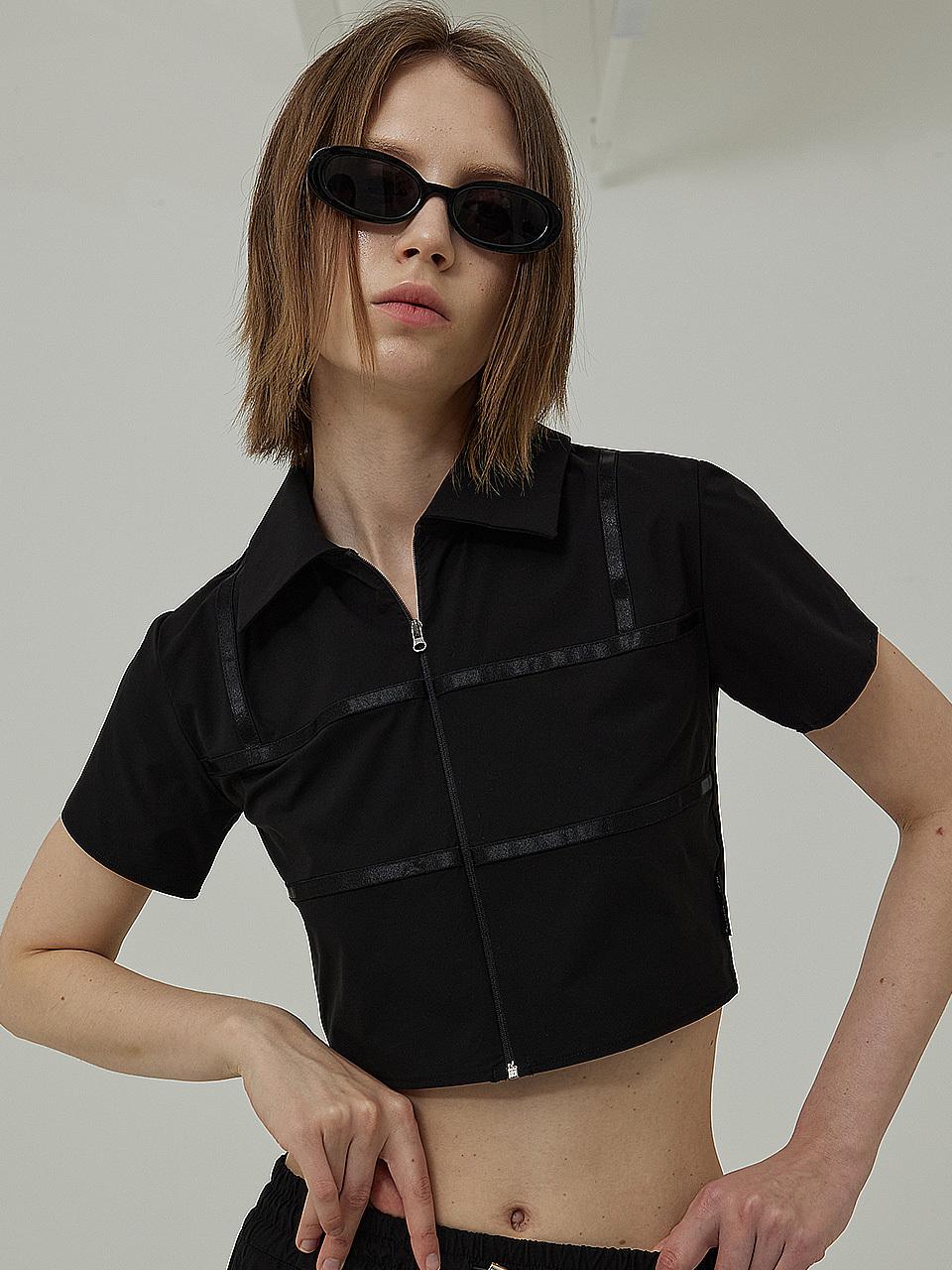 PLASMA SPHERE WELL SHIRT IN BLACK (cropped zip-up shirt)