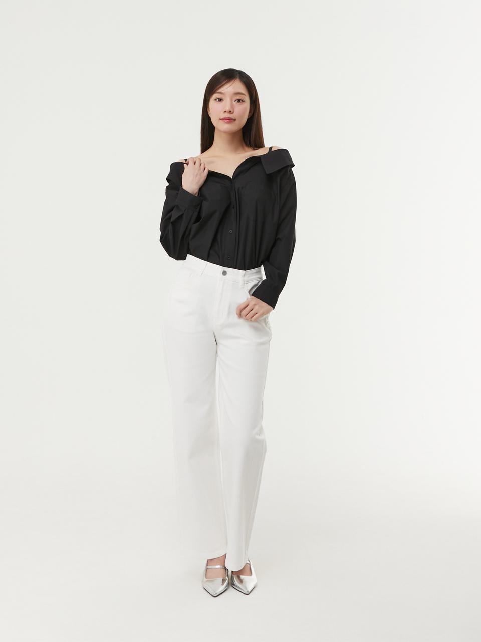 PLASTIC ISLAND Boxy Fit Off-Shoulder Blouse (PR2WB881)