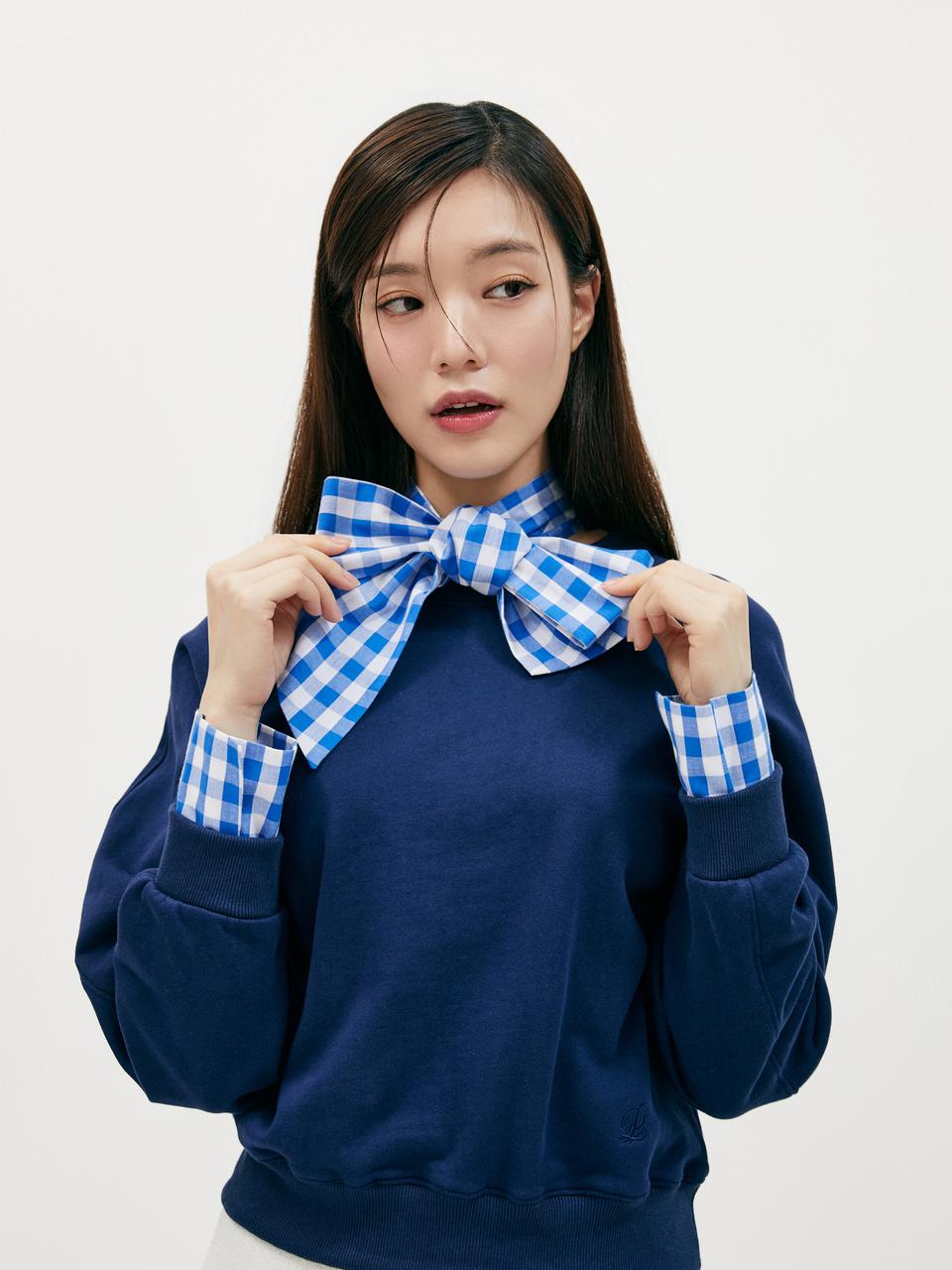 PLASTIC ISLAND Check Pattern Contrast Relaxed Fit Sweatshirt (PR2CL361)