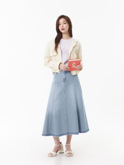 PLASTIC ISLAND Flare Panel Denim Skirt (PR2DS481)