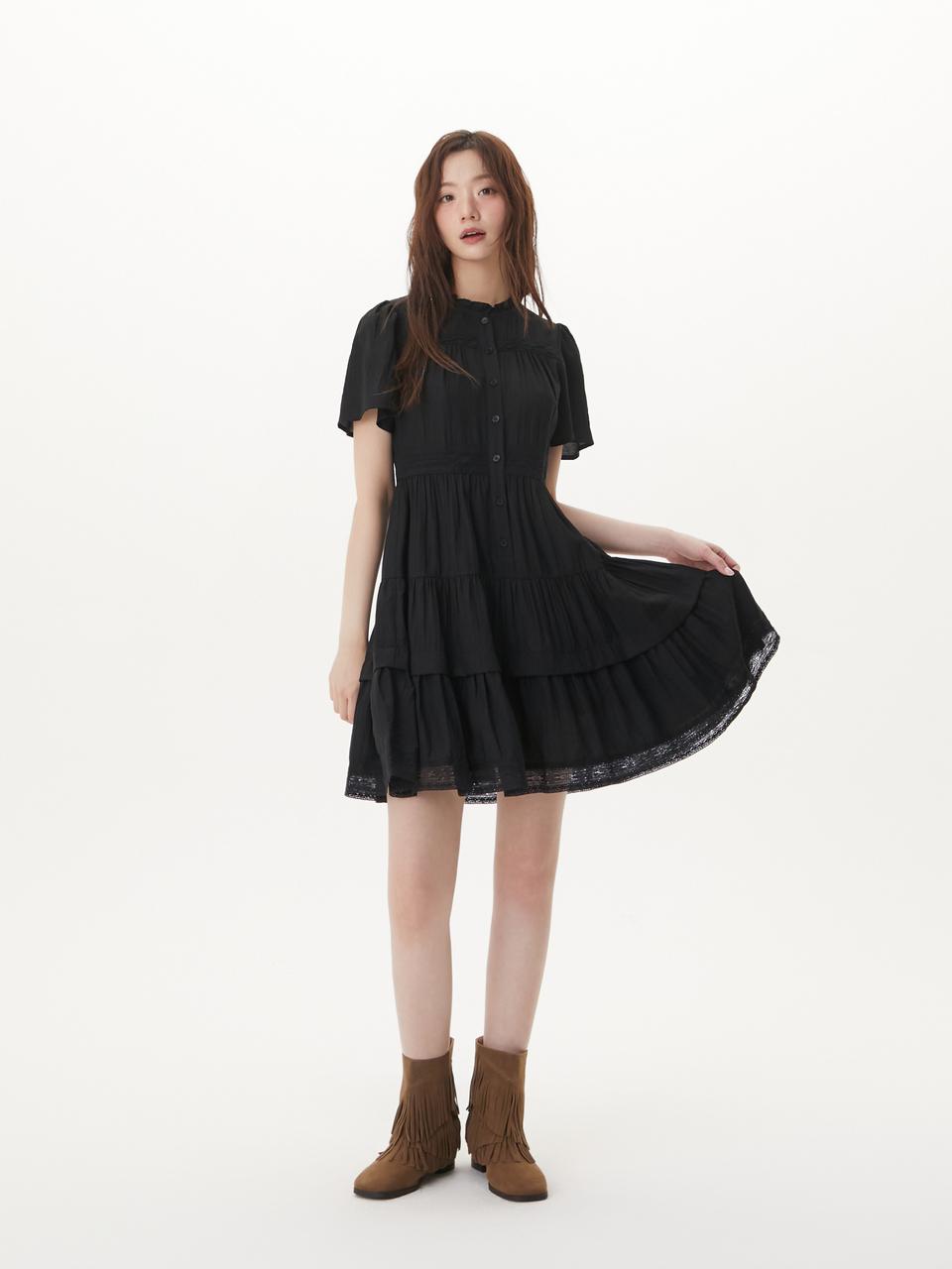 PLASTIC ISLAND Frilled Neckline Lace One-Piece Mini Dress (PR2WO509)