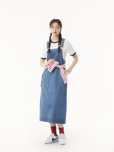 PLASTIC ISLAND Overall Denim Long Dress (PR2DO961)