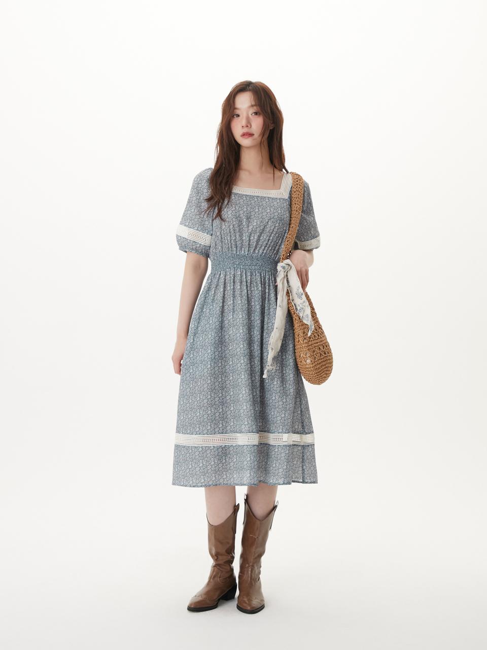 PLASTIC ISLAND Square Neck Lace Trimming Dress (PR2WO507)