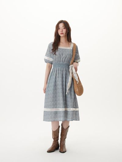 PLASTIC ISLAND Square Neck Lace Trimming Dress (PR2WO507)