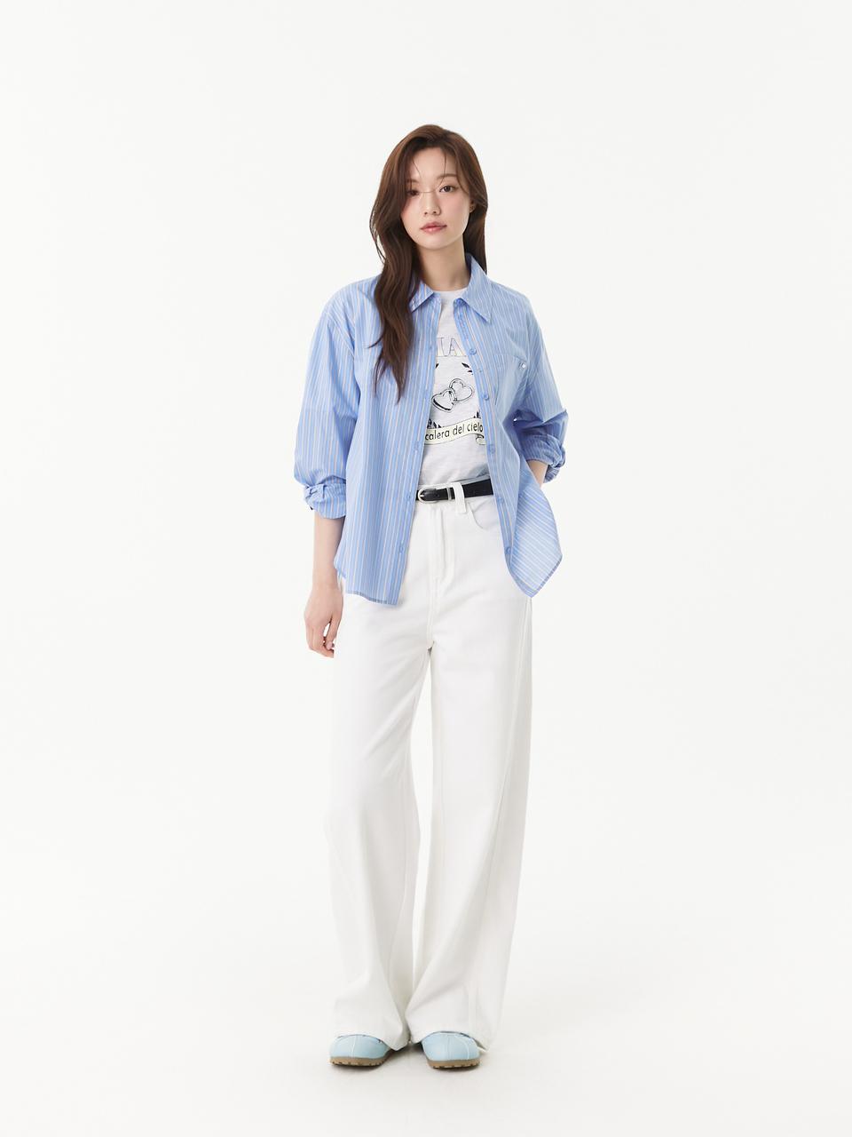 PLASTIC ISLAND Striped Overfit Blouse (PR2WB483)