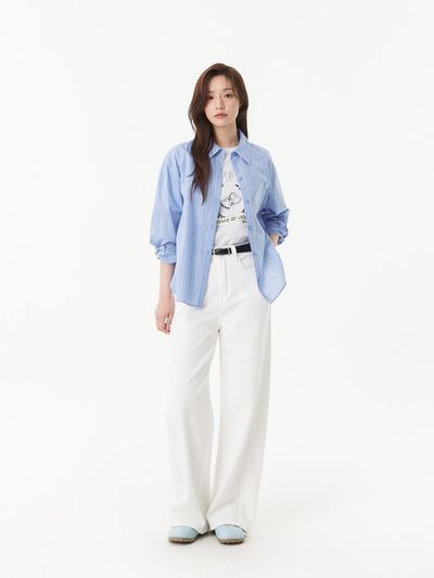 PLASTIC ISLAND Striped Overfit Blouse (PR2WB483)