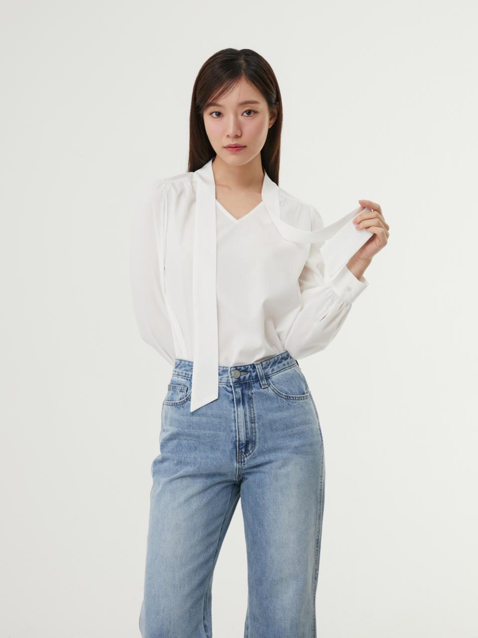 PLASTIC ISLAND Tie Blouse (PR7WB161) [BEIGE]