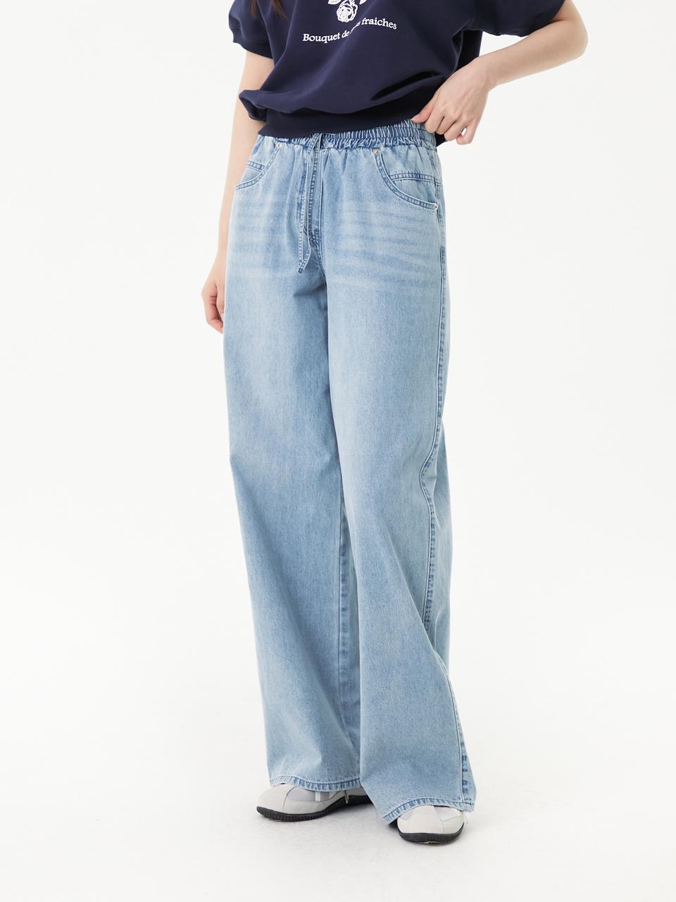 PLASTIC ISLAND Waist Banding String Denim Pants (PR2DP461)