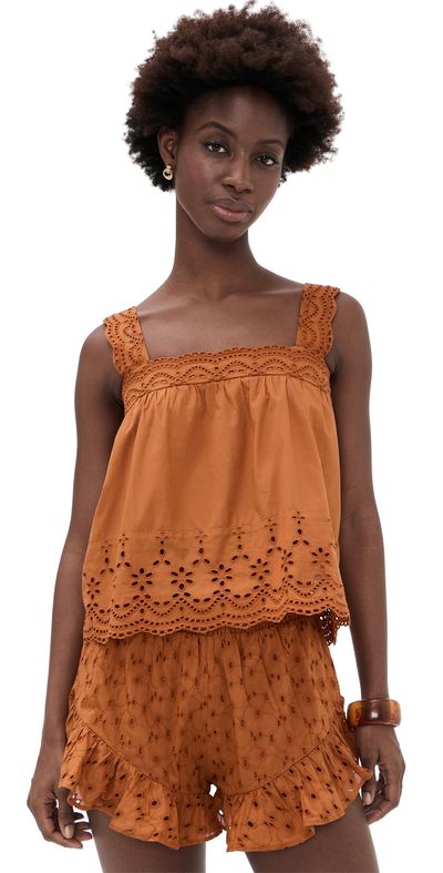 Playa Lucila Playa Lucila Eyelet Tank Tobacco