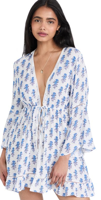 Playa Lucila Playa Lucila Mini Border Print Kimono Blue Border Print S