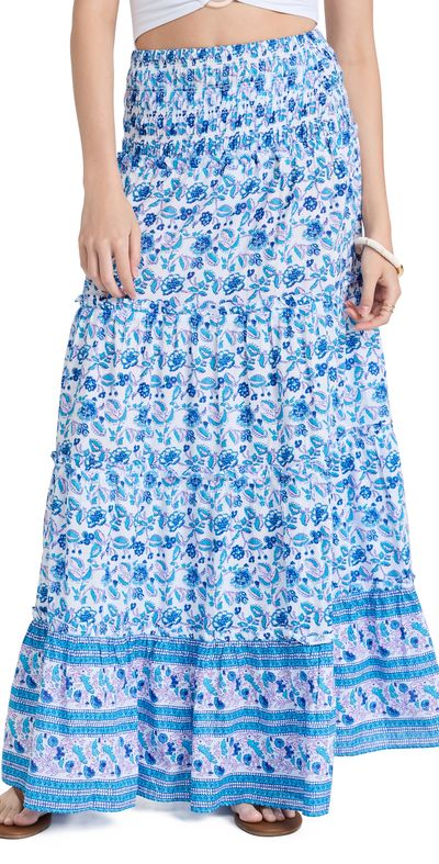 Playa Lucila Playa Lucila Printed Ruffle Skirt Blue Multi L
