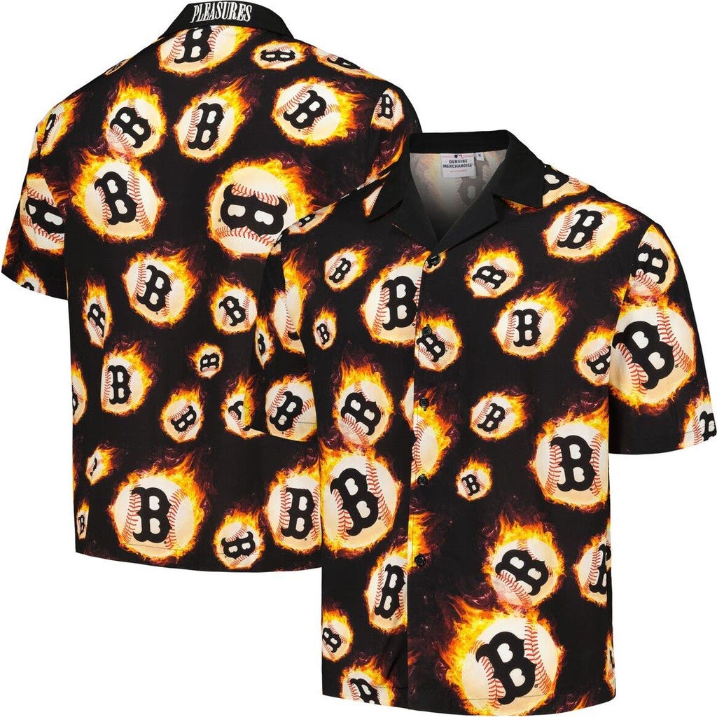 PLEASURES Men's PLEASURES Black Boston Red Sox Flame Fireball Button-Up Shirt 