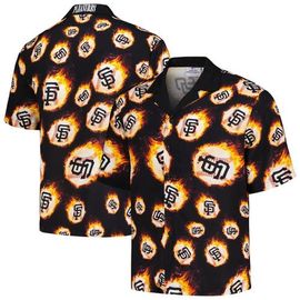 PLEASURES Men's PLEASURES Black San Francisco Giants Flame Fireball Button-Up Shirt 