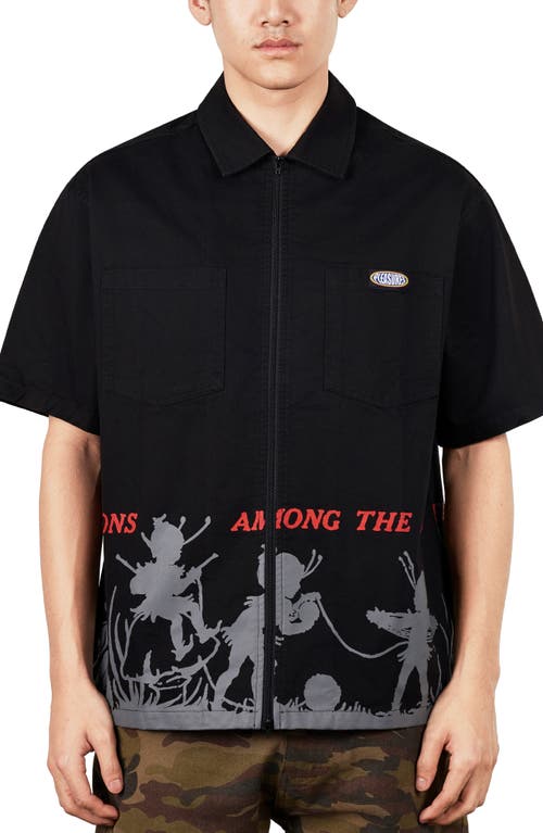 PLEASURES PLEASURES Fairies Relaxed Fit Cotton Zip Shirt