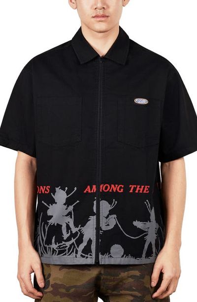 PLEASURES PLEASURES Fairies Relaxed Fit Cotton Zip Shirt
