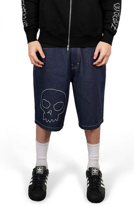 PLEASURES PLEASURES Skull Embroidered Denim Shorts