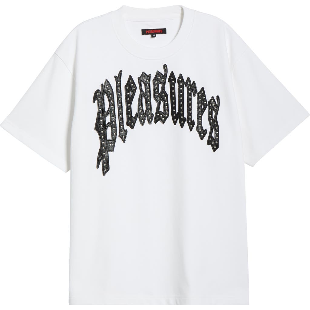 PLEASURES PLEASURES Twitch Leather Appliqué & Rhinestone T-Shirt