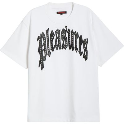 PLEASURES PLEASURES Twitch Leather Appliqué & Rhinestone T-Shirt