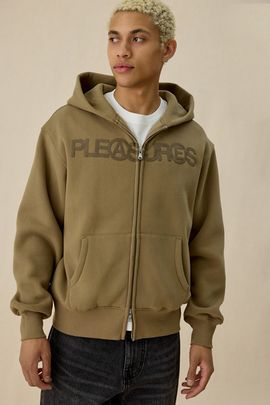 PLEASURES PLEASURES Zine Graphic Zip-Up Hoodie Sweatshirt in Brown, Men's at Urban Outfitters