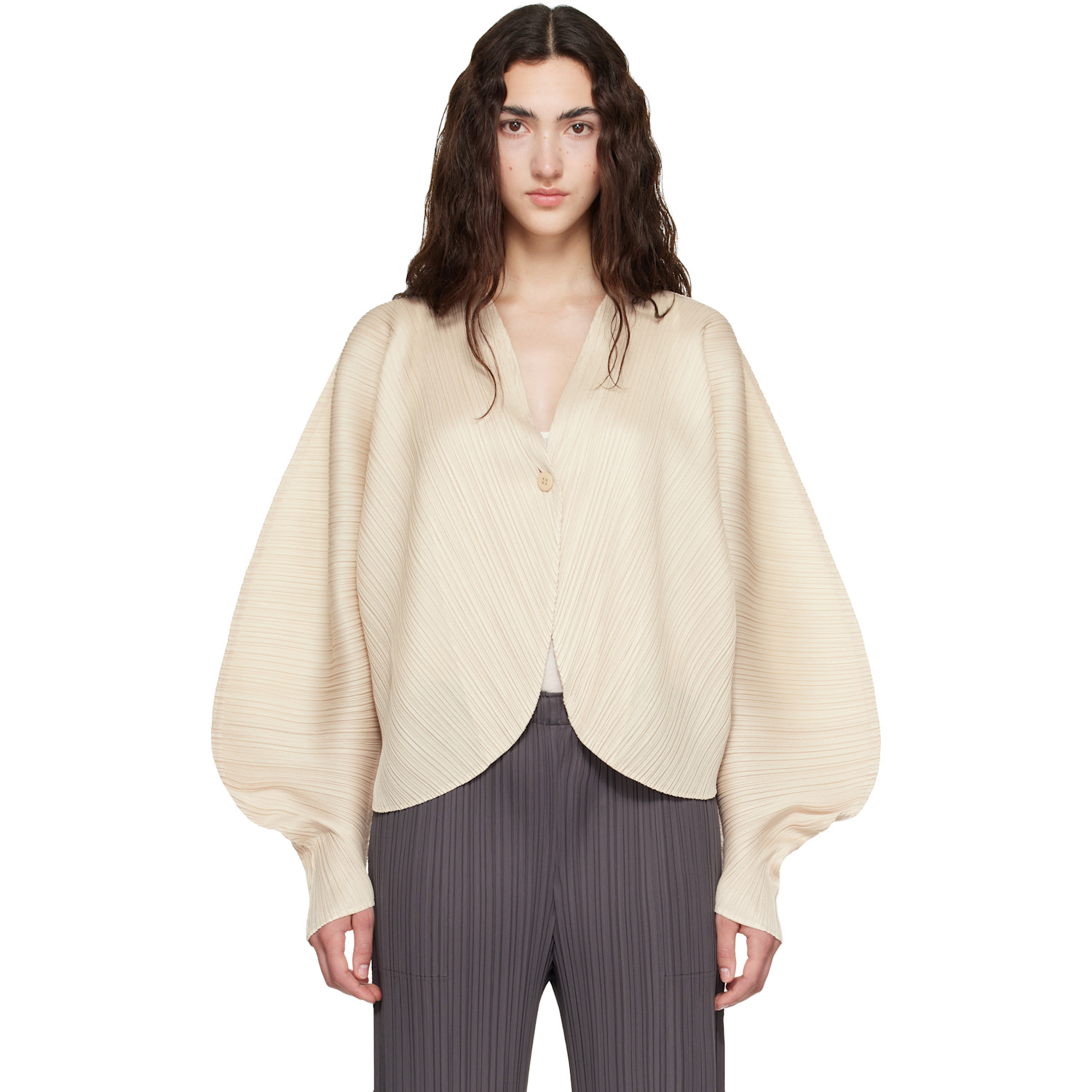 PLEATS PLEASE カーディガン ベージュ PLEATS PLEASE ISSEY MIYAKE - Beige Coast Cardigan