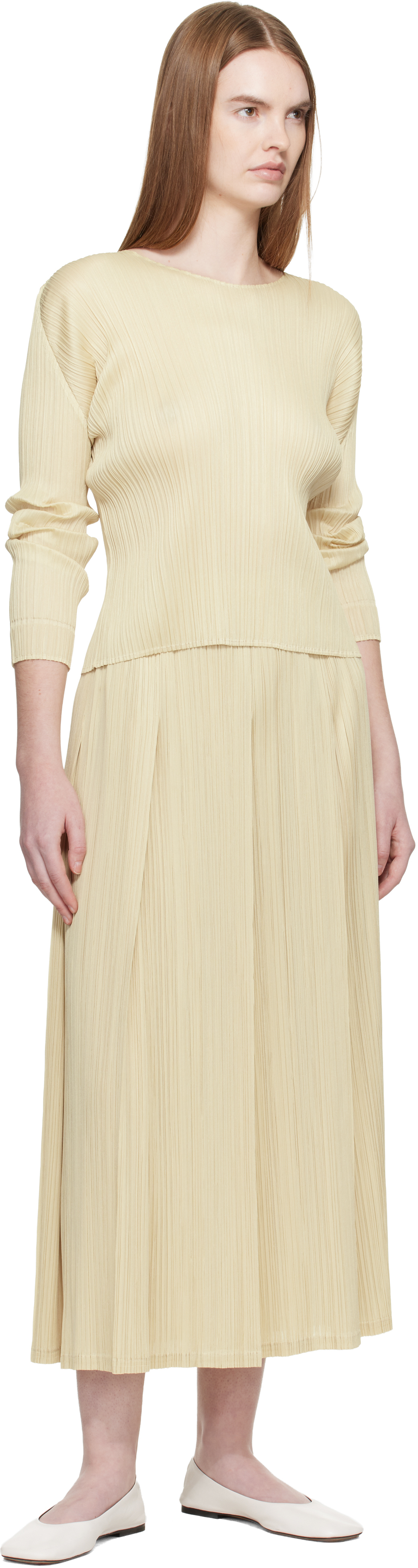 PLEATS PLEASE ISSEY MIYAKE - Beige Monthly Colors December Maxi Skirt
