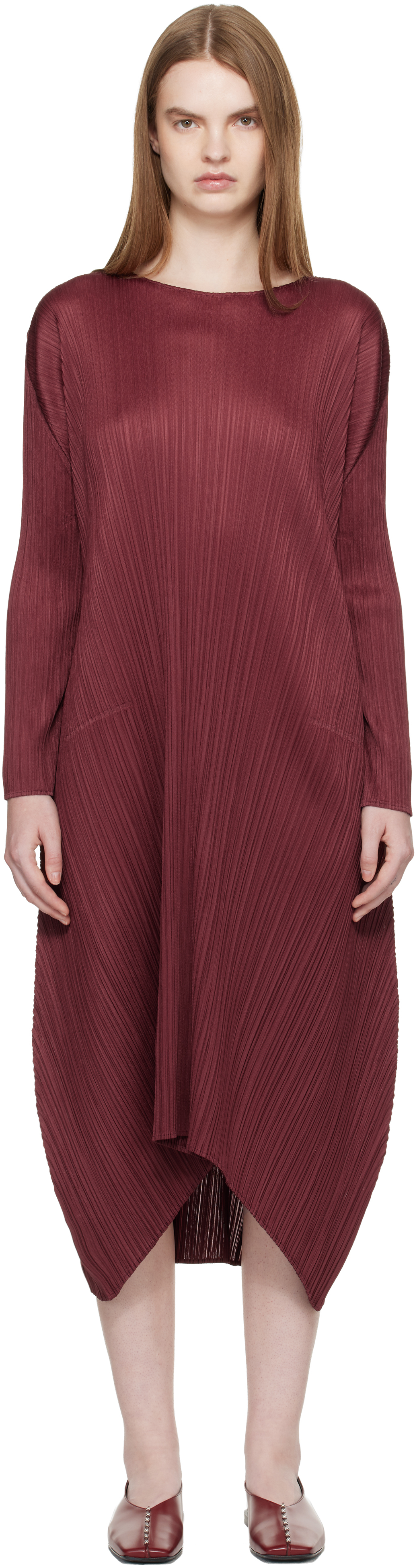 open lace back dress Pleats Please Issey Miyake Monthly Colors July Dress in Bright Red