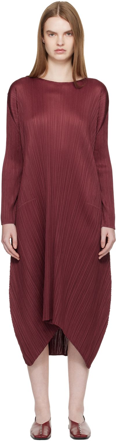 pleats please red dress Issey Miyake 2000's Pliss Cherry Red Scoop Neck Dress