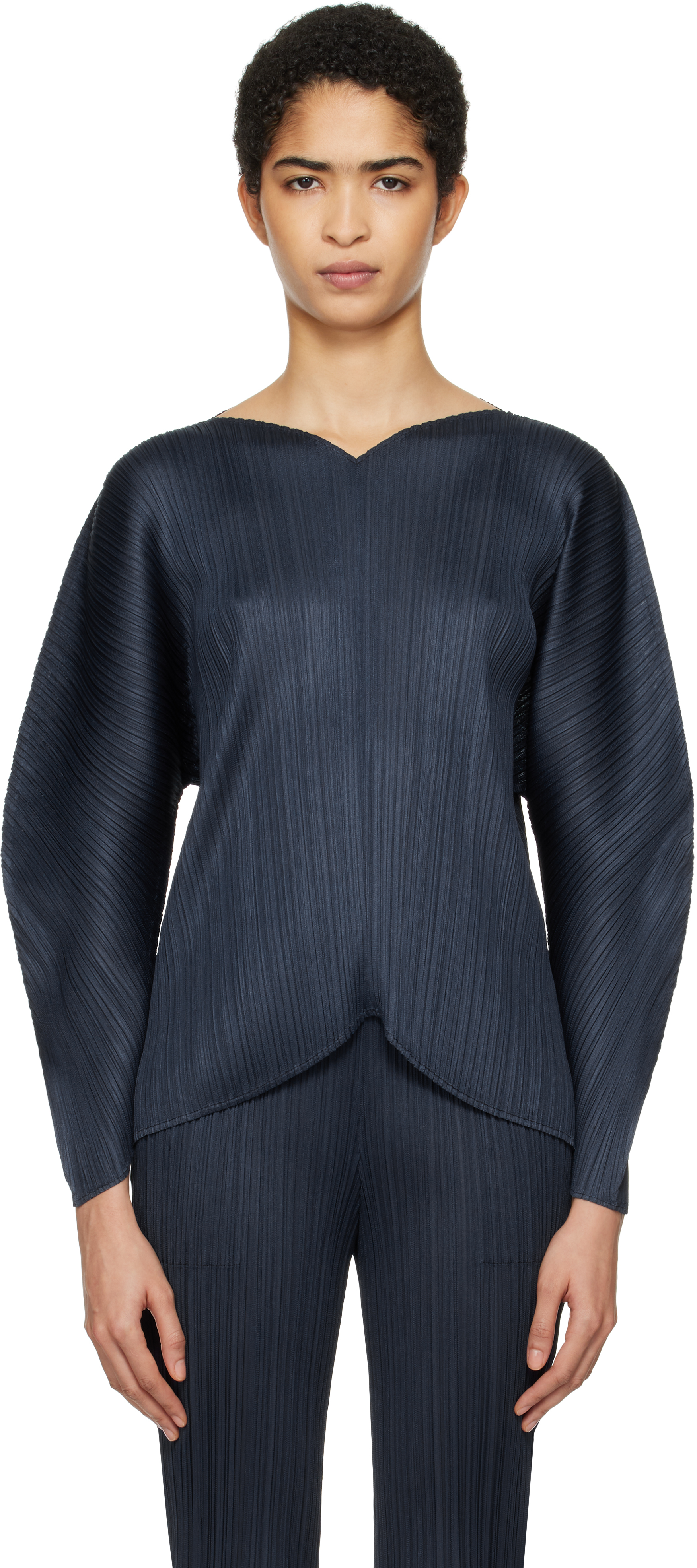 PLEATS PLEASE ISSEY MIYAKE - Navy Wormhole Blouse