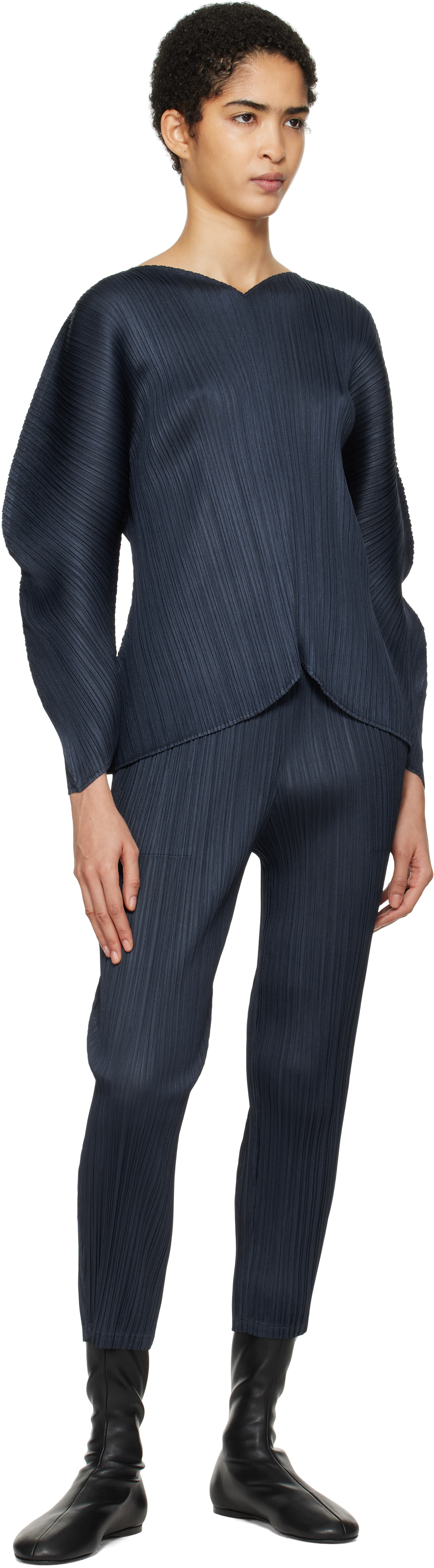 PLEATS PLEASE ISSEY MIYAKE - Navy Wormhole Blouse