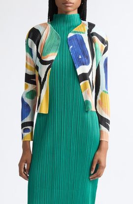 Pleats Please Issey Miyake Pleats Please Issey Miyake Roll Pleated Open Front Cardigan