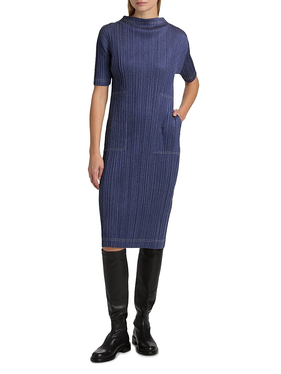 Pleats Please Issey Miyake - Women's Cotton Denim Midi-Dress