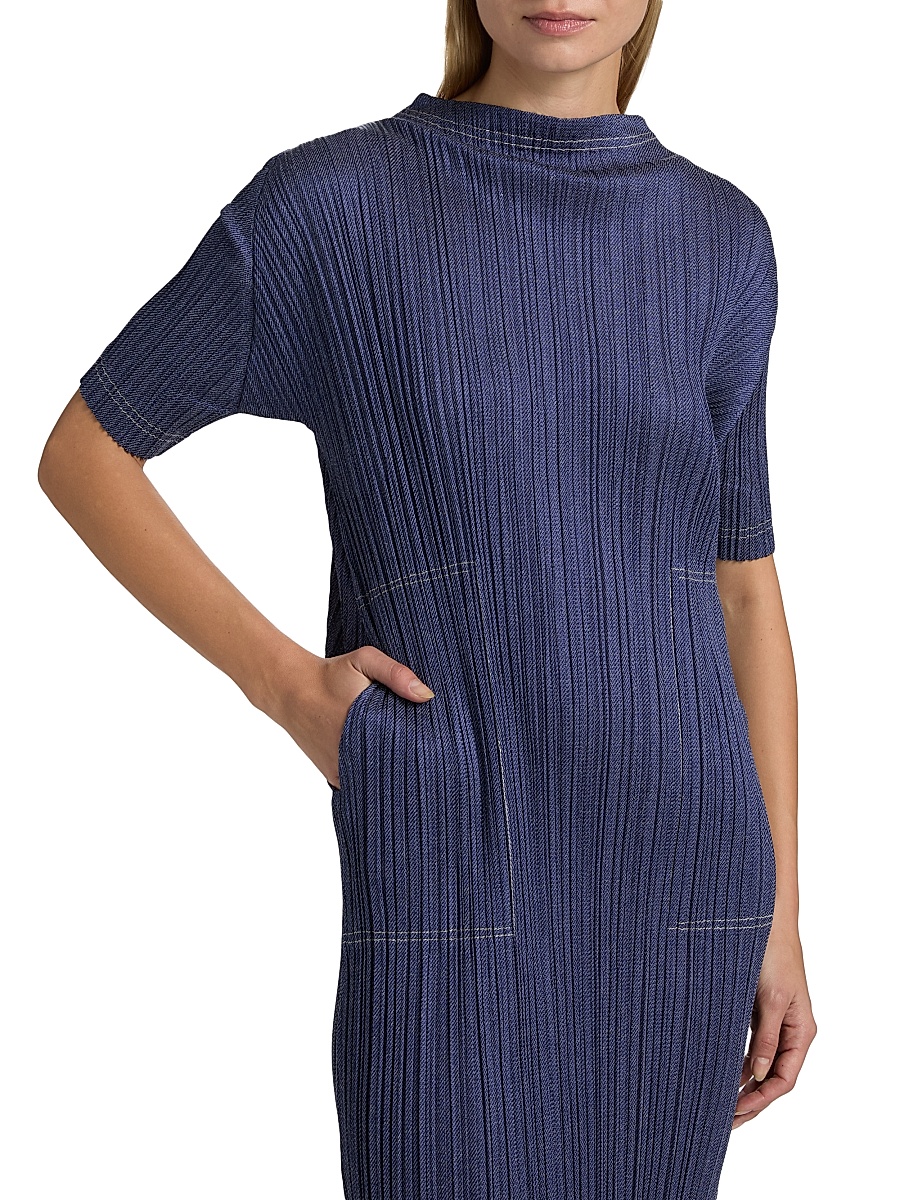 Pleats Please Issey Miyake - Women's Cotton Denim Midi-Dress