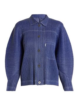Pleats Please Issey Miyake Women's Denim-Look Plissé Jacket