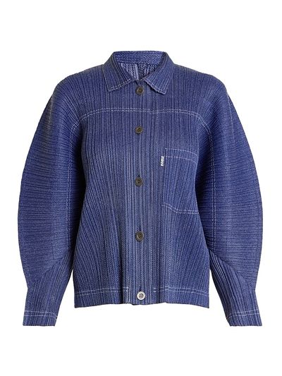 Pleats Please Issey Miyake Women's Denim-Look Plissé Jacket