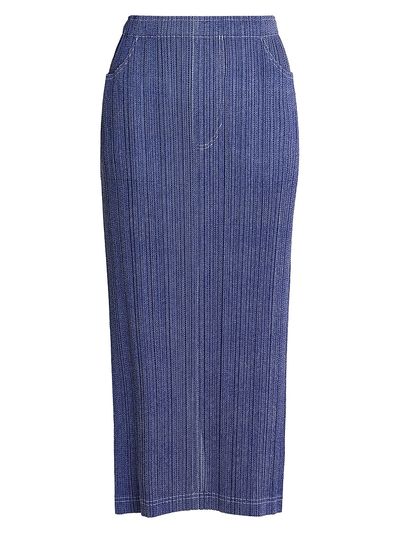 Pleats Please Issey Miyake Women's Denim-Look Plissé Midi-Skirt