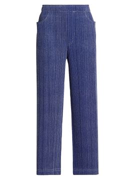 Pleats Please Issey Miyake Women's Denim-Look Plissé Pants