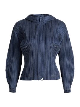 Pleats Please Issey Miyake Women's Denim Trompe L'Oeil Jacket