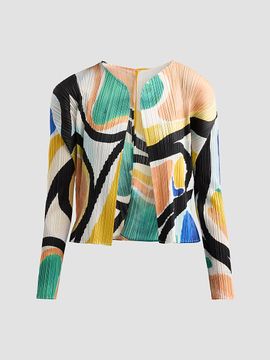 Pleats Please Issey Miyake Women's Roll Abstract Pleated Cardigan