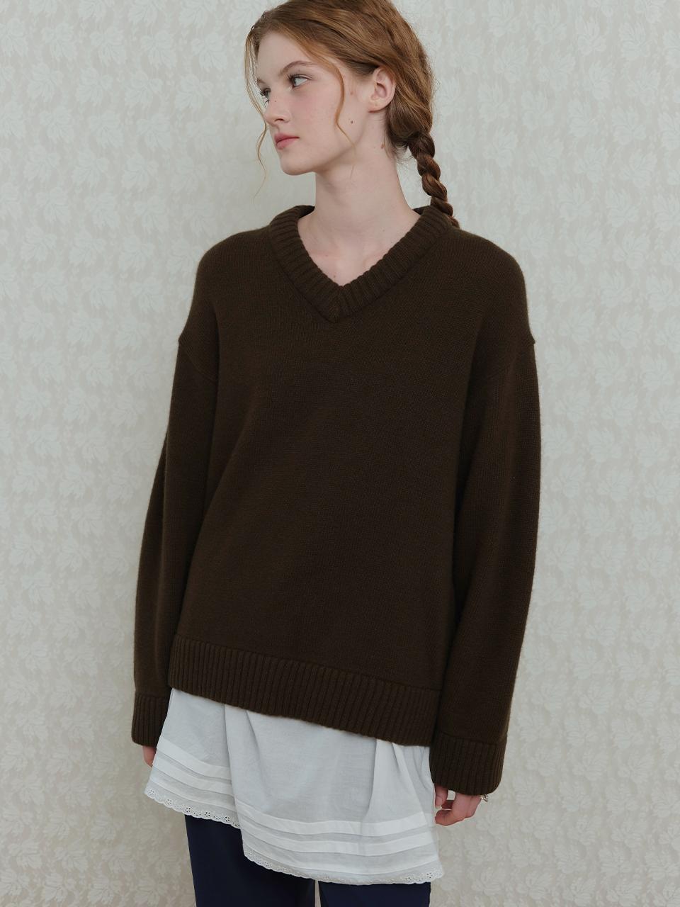 poev 90s V - neck Cashmere Knitwear - Brown