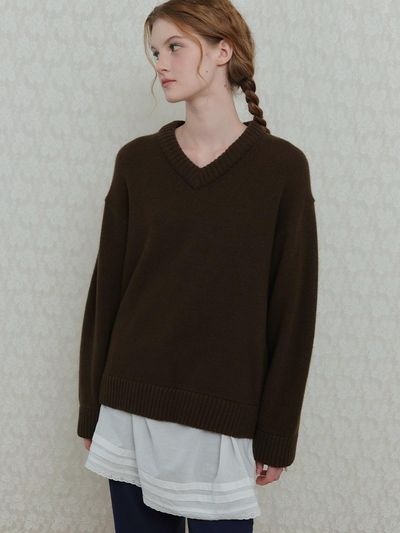 poev 90s V - neck Cashmere Knitwear - Brown