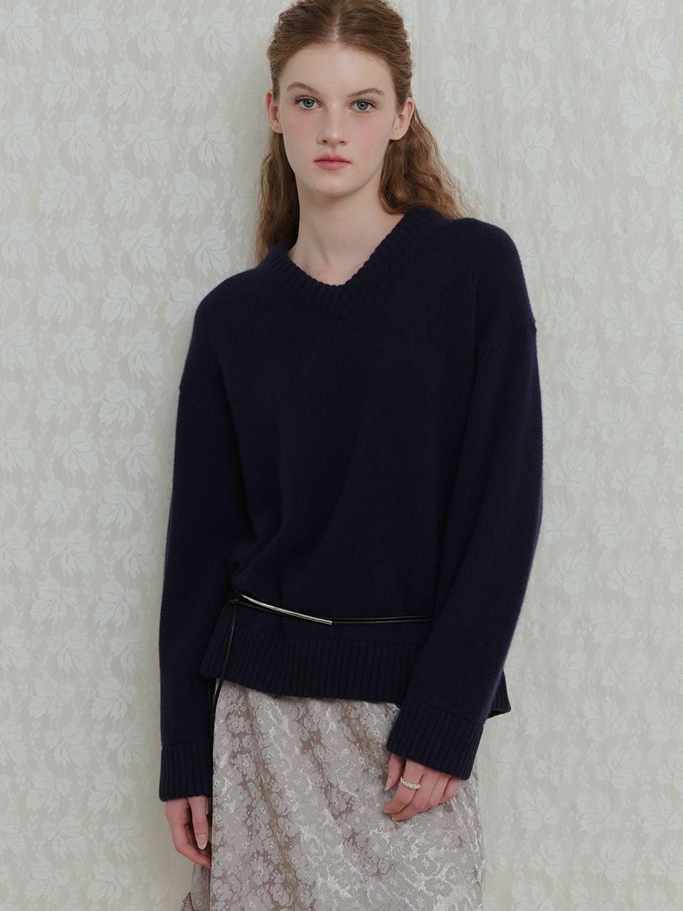 poev 90s V - neck Cashmere Knitwear - Navy